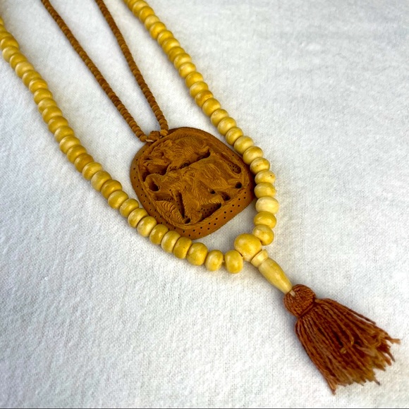 Tulsi Beads and Sandalwood Elephant Necklaces - Picture 3 of 4